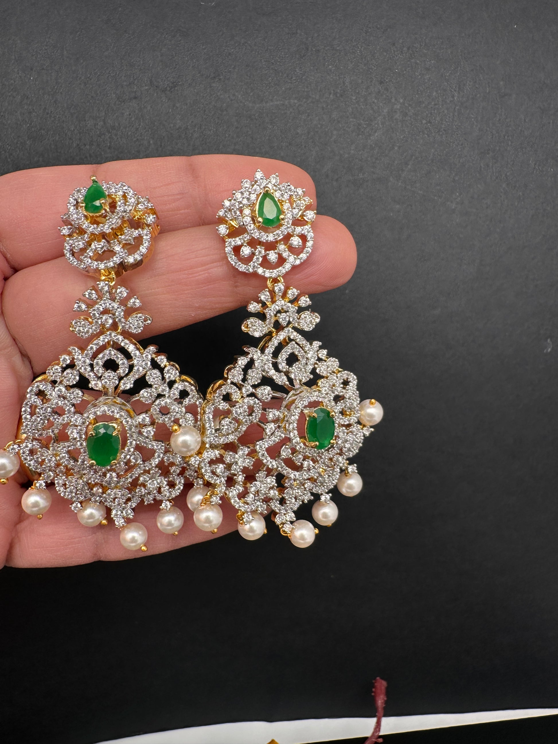AD  Color Stone Statement Earrings - Green