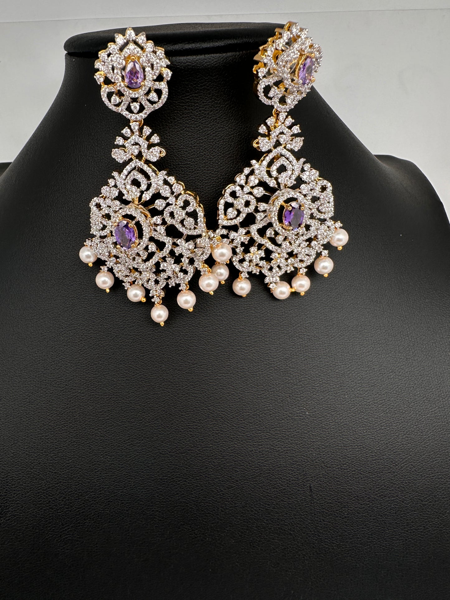 AD  Color Stone Statement Earrings - Purple