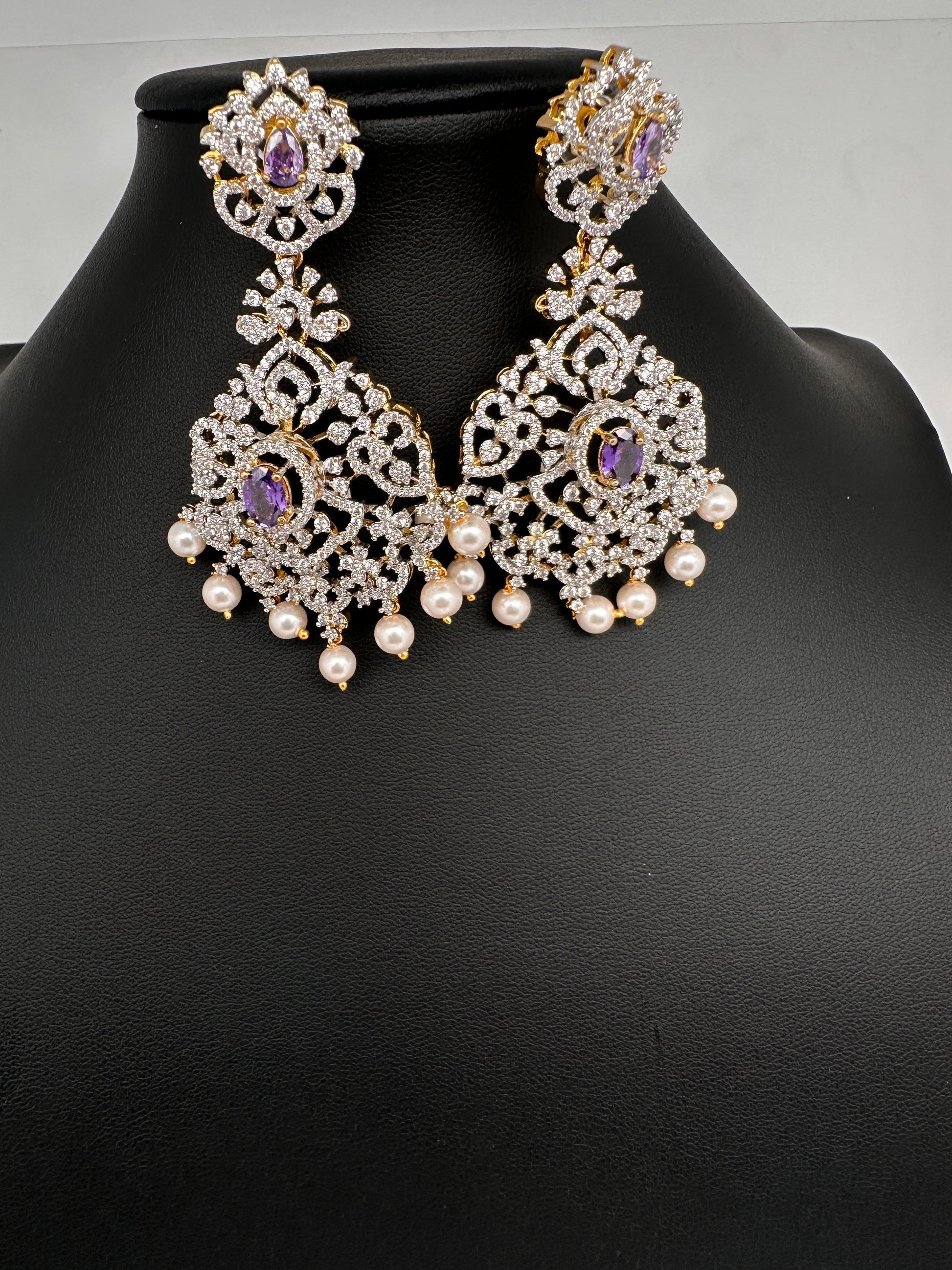 AD  Color Stone Statement Earrings - Purple