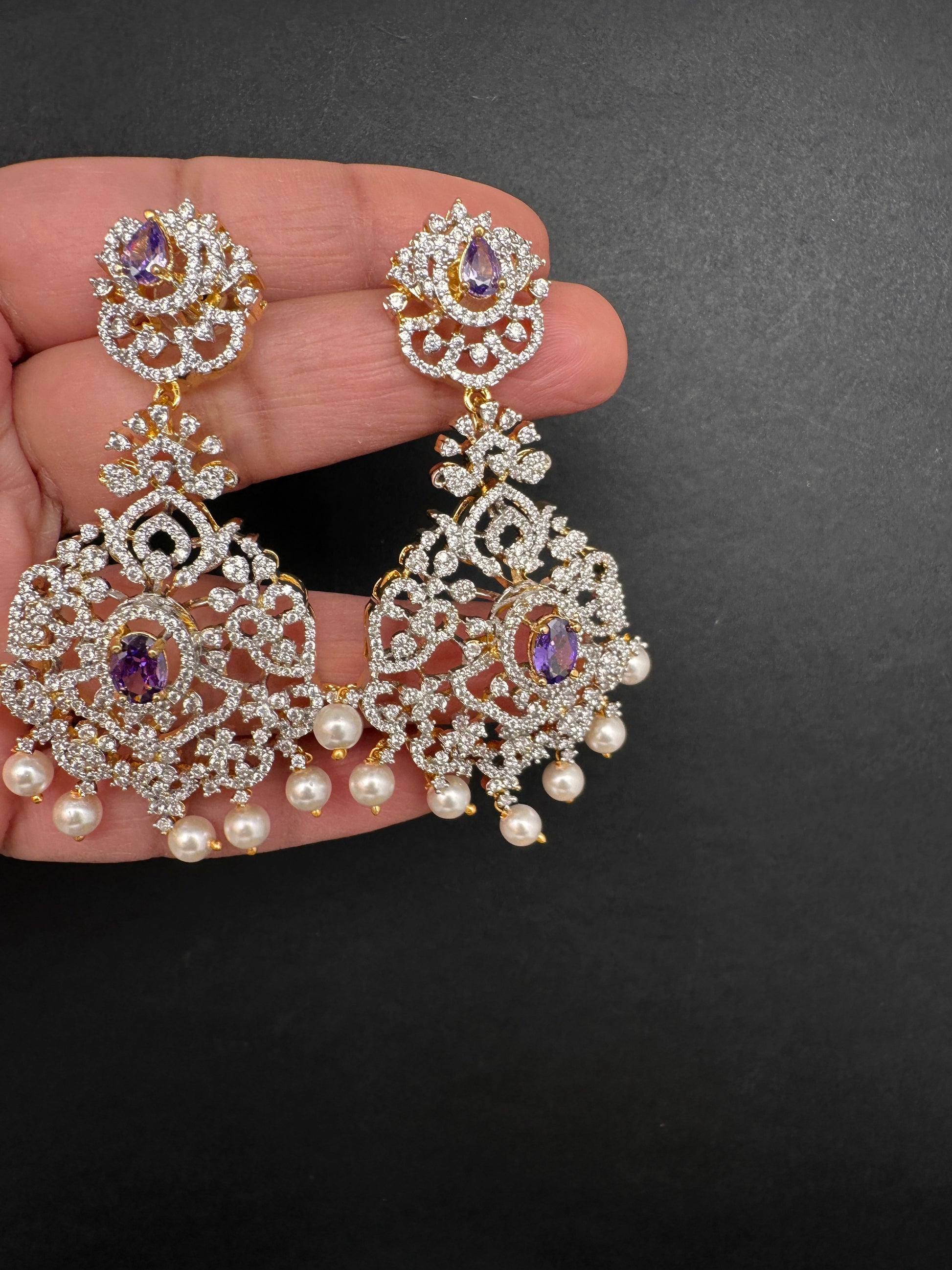 AD  Color Stone Statement Earrings - Purple