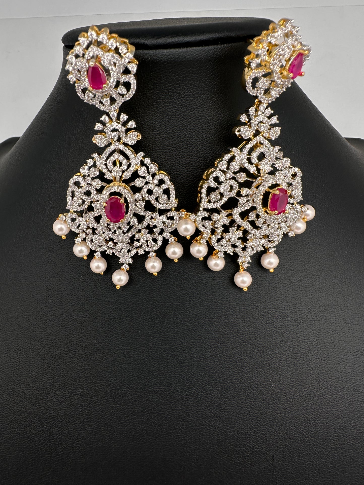 AD  Color Stone Statement Earrings - Red