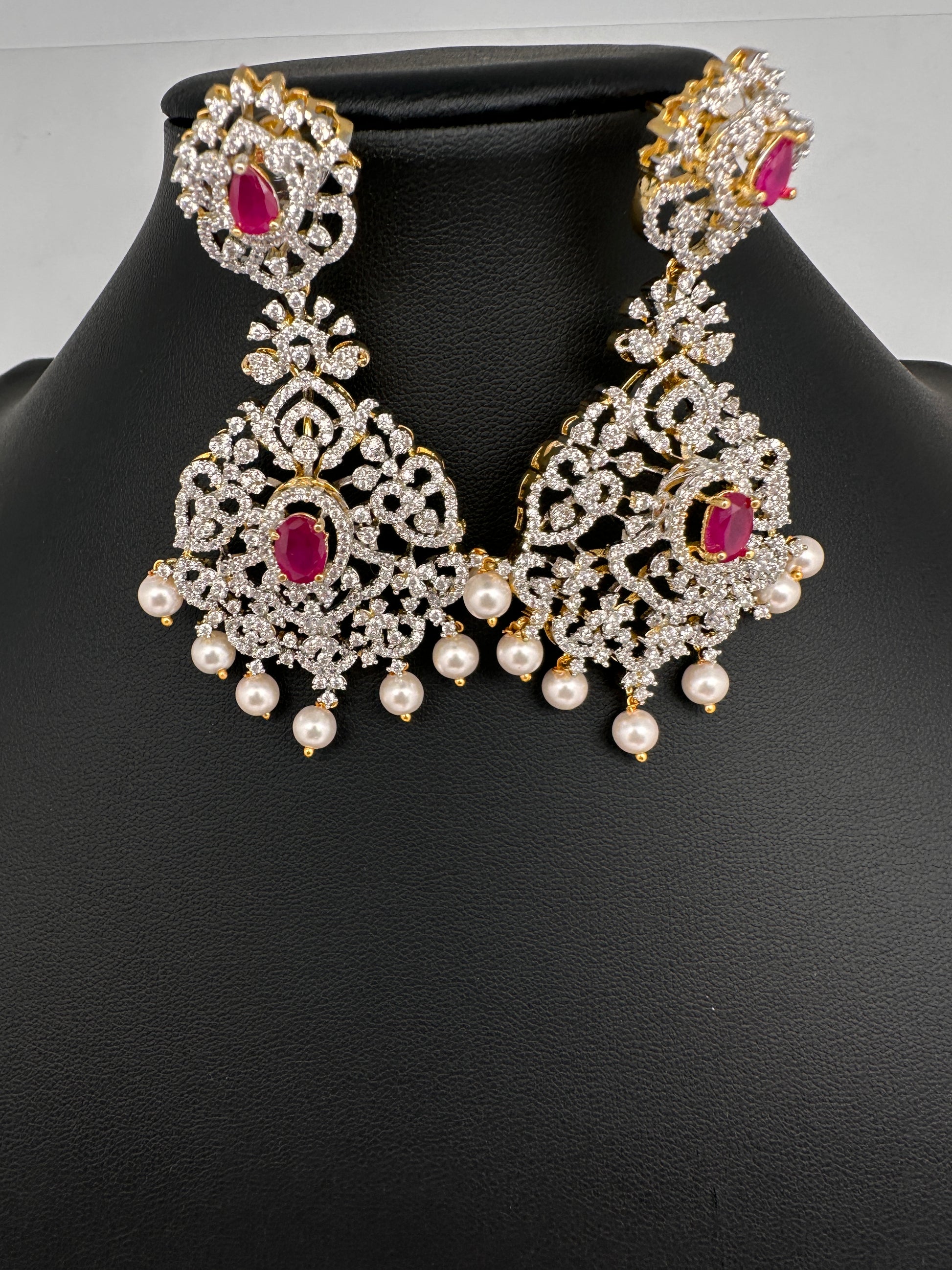AD  Color Stone Statement Earrings - Red