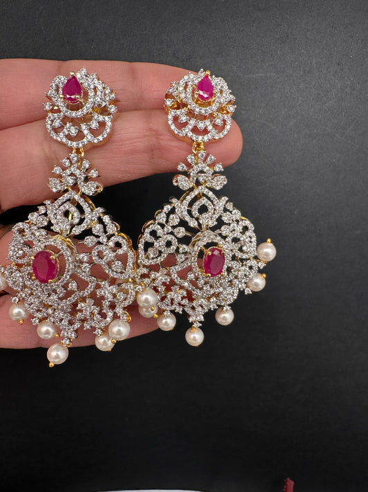 AD  Color Stone Statement Earrings - Red