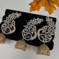 AD  Color Stone Peacock Ear Cuffs Statement Earrings - Green