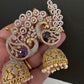 AD  Color Stone Peacock Ear Cuffs Statement Earrings - Purple