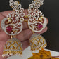AD  Color Stone Peacock Ear Cuffs Statement Earrings - Red