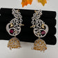 AD  Color Stone Peacock Ear Cuffs Statement Earrings - Red