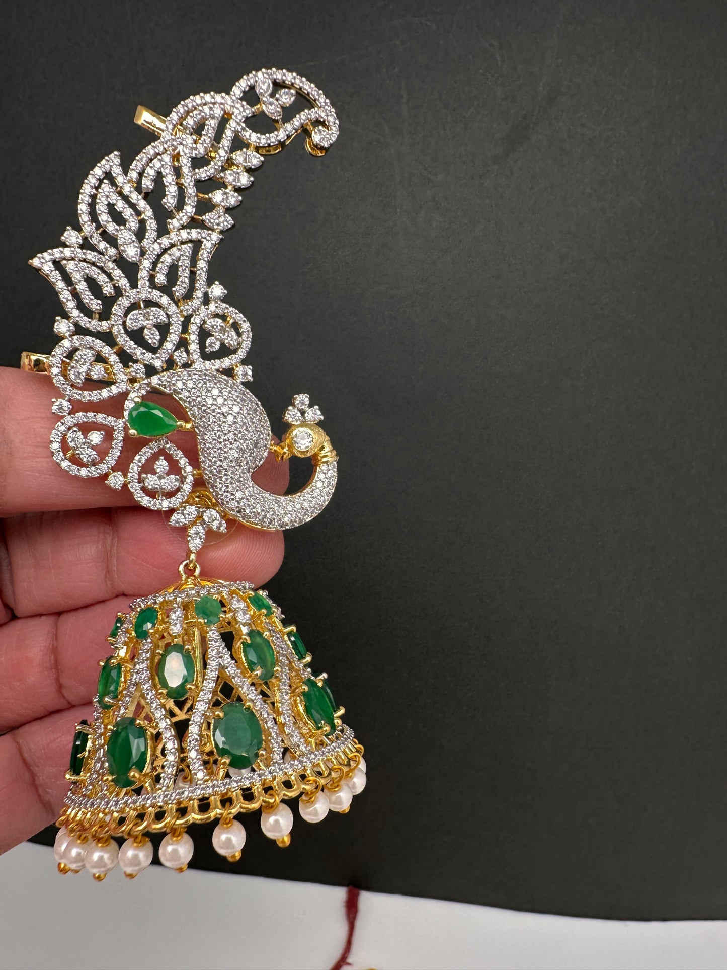 AD Emerald Green Peacock Ear Cuffs Statement Earrings - 