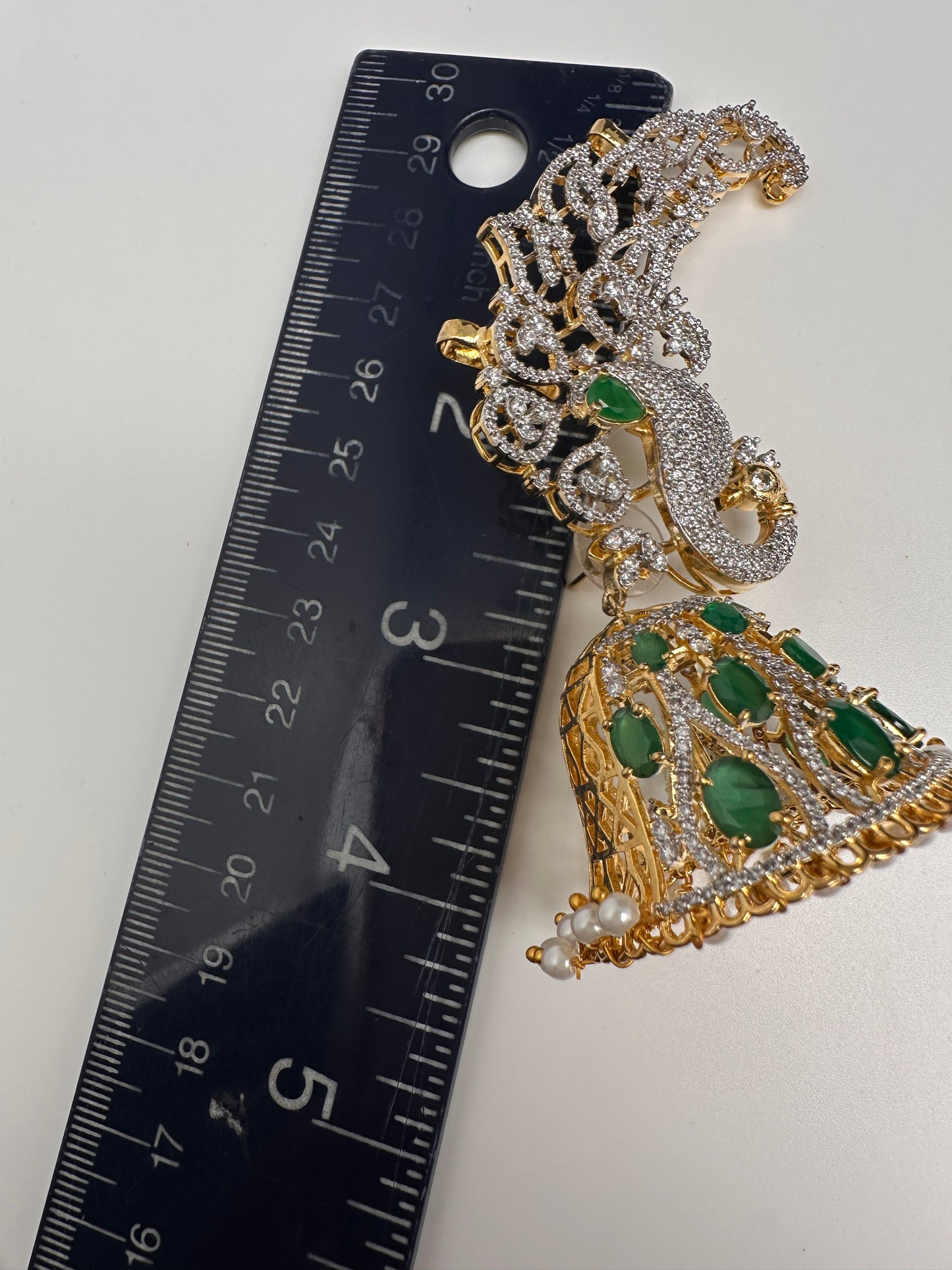 AD Emerald Green Peacock Ear Cuffs Statement Earrings - 