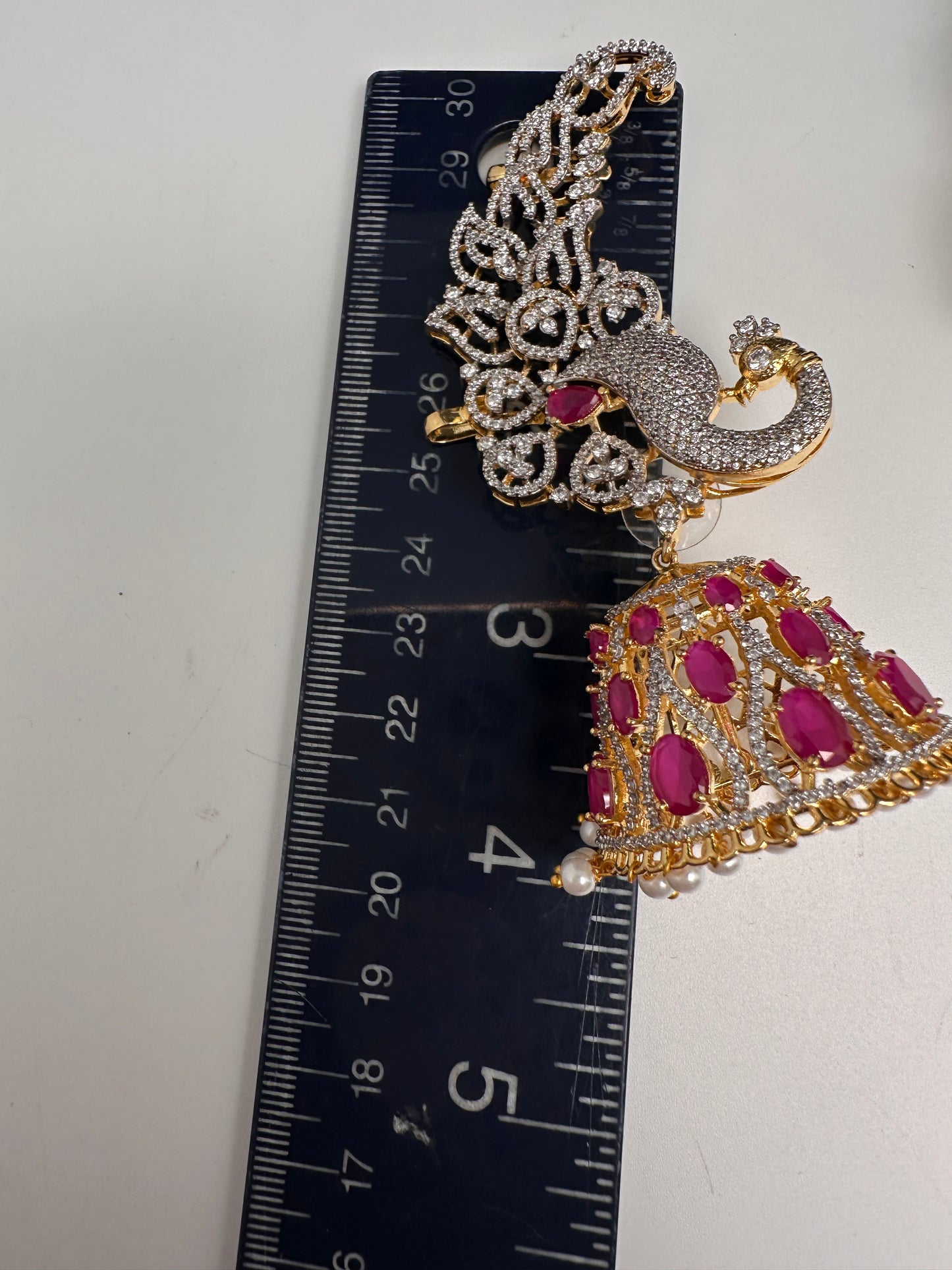 AD Ruby Pink Peacock Ear Cuffs Statement Earrings - 