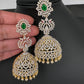 AD  Color Stone Big Size Statement Jhumka Earrings - Green