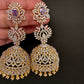 AD  Color Stone Big Size Statement Jhumka Earrings - Purple