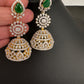AD  Color Stone Big Size Statement Jhumka Earrings - Green