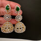 AD  Color Stone Big Size Statement Jhumka Earrings - Green