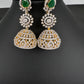 AD  Color Stone Big Size Statement Jhumka Earrings - Green