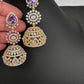 AD  Color Stone Big Size Statement Jhumka Earrings - Purple