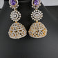 AD  Color Stone Big Size Statement Jhumka Earrings - Purple