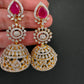 AD  Color Stone Big Size Statement Jhumka Earrings - Red