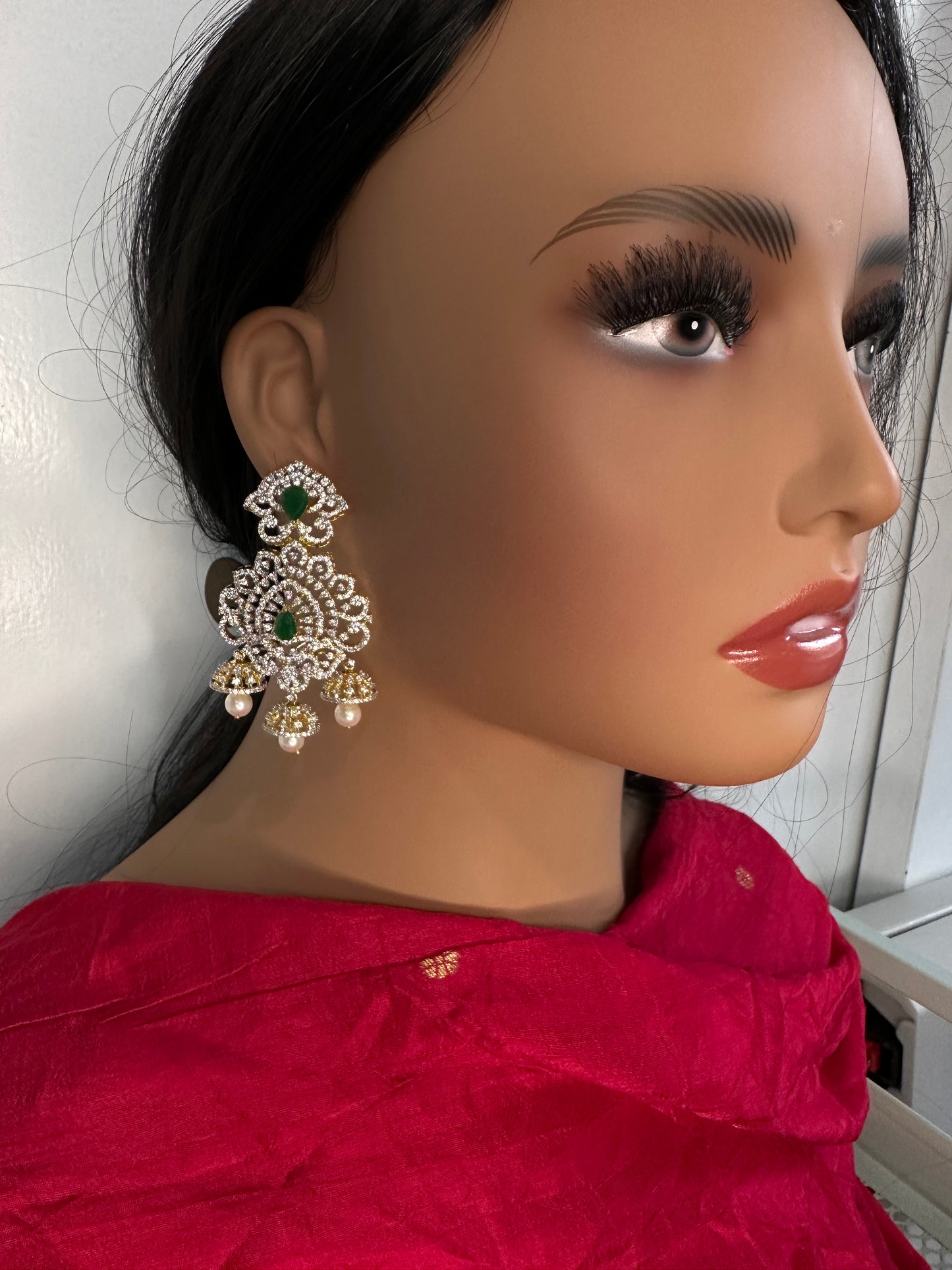 AD  Emerald Green Statement Jhumka Earrings - 