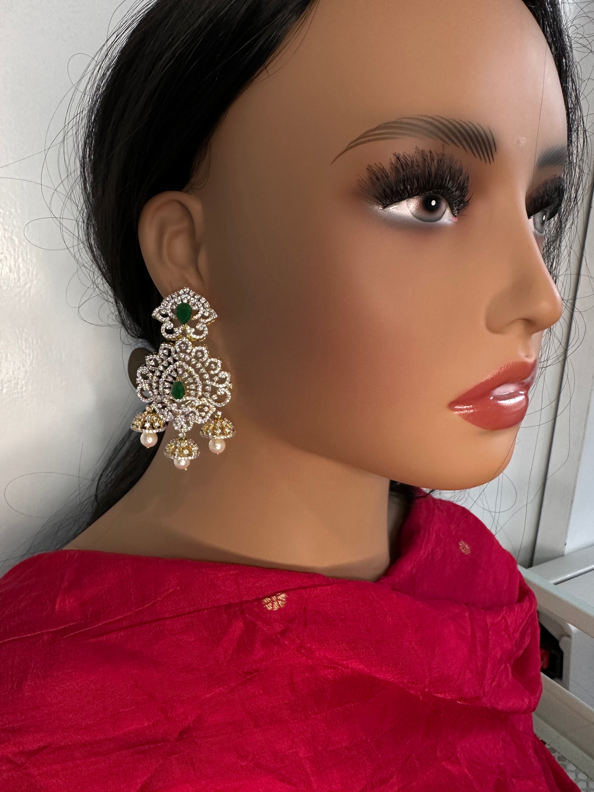 AD  Emerald Green Statement Jhumka Earrings - 