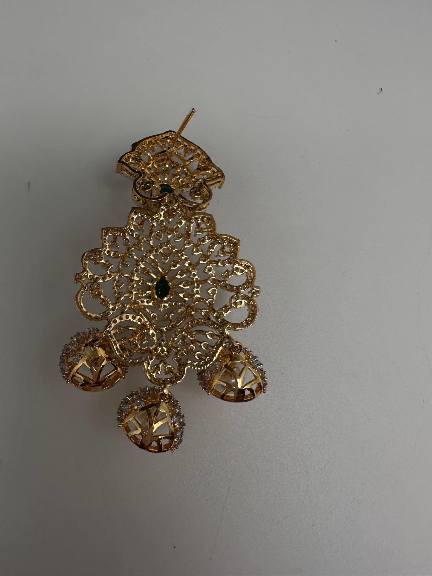 AD  Emerald Green Statement Jhumka Earrings - 