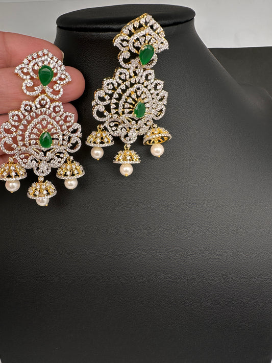 AD  Emerald Green Statement Jhumka Earrings - 