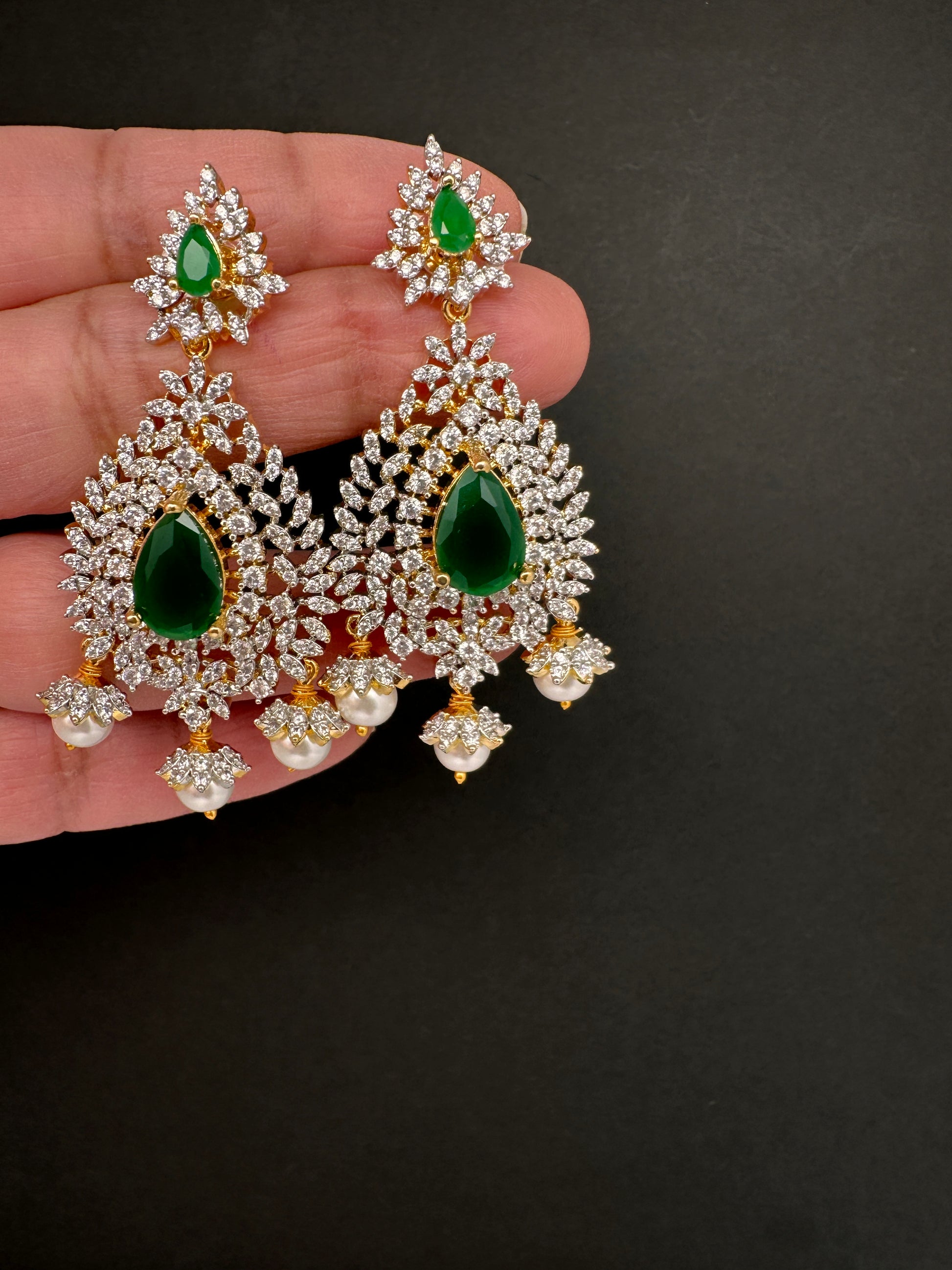 AD  Emerald Green Statement Jhumka Earrings - 