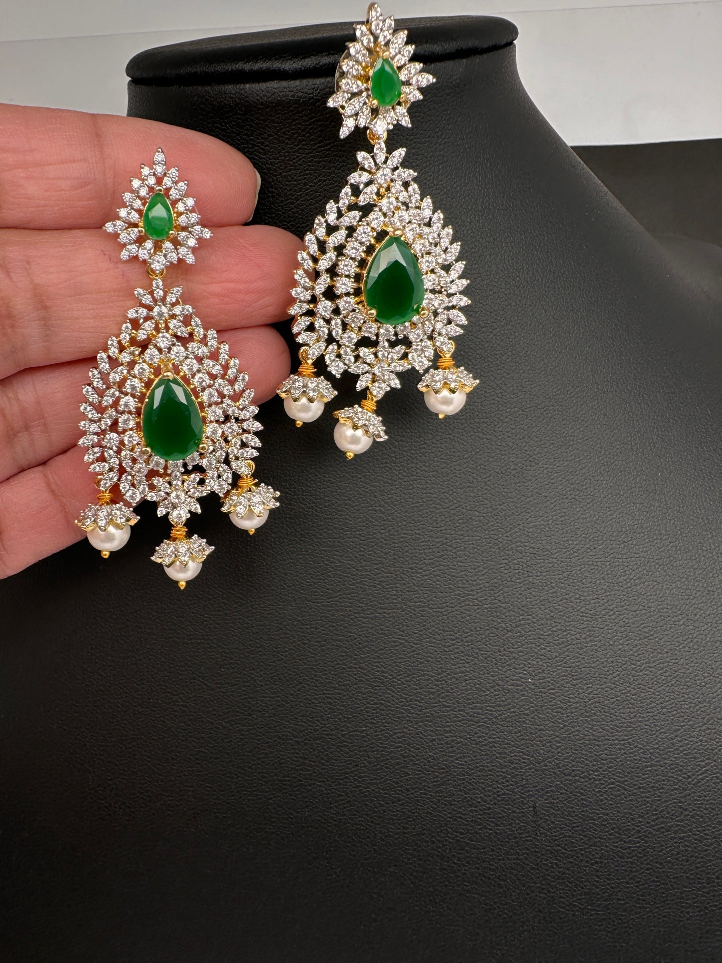 AD  Emerald Green Statement Jhumka Earrings - 