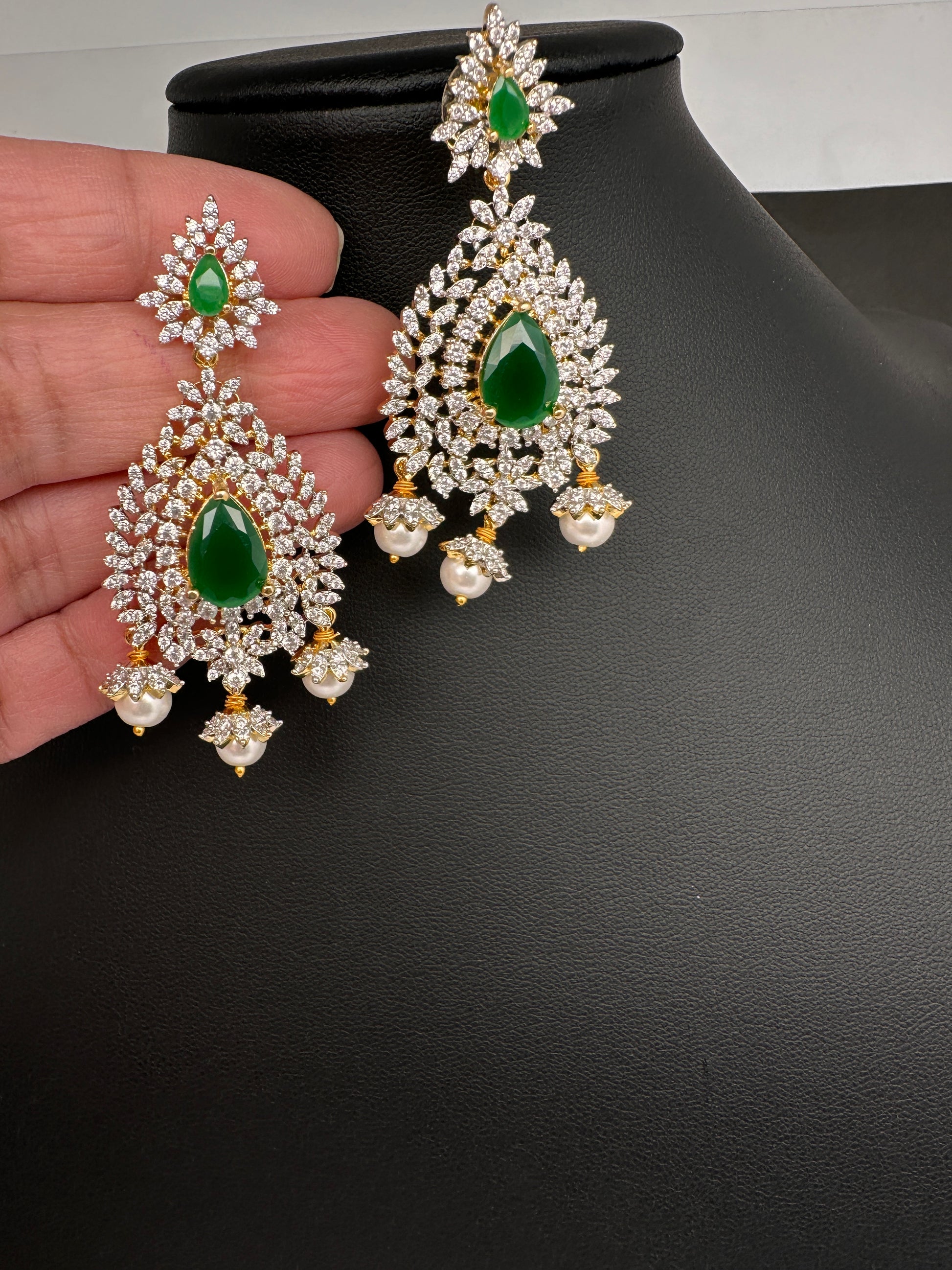 AD  Emerald Green Statement Jhumka Earrings - 