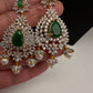 AD  Emerald Green Statement Jhumka Earrings - 