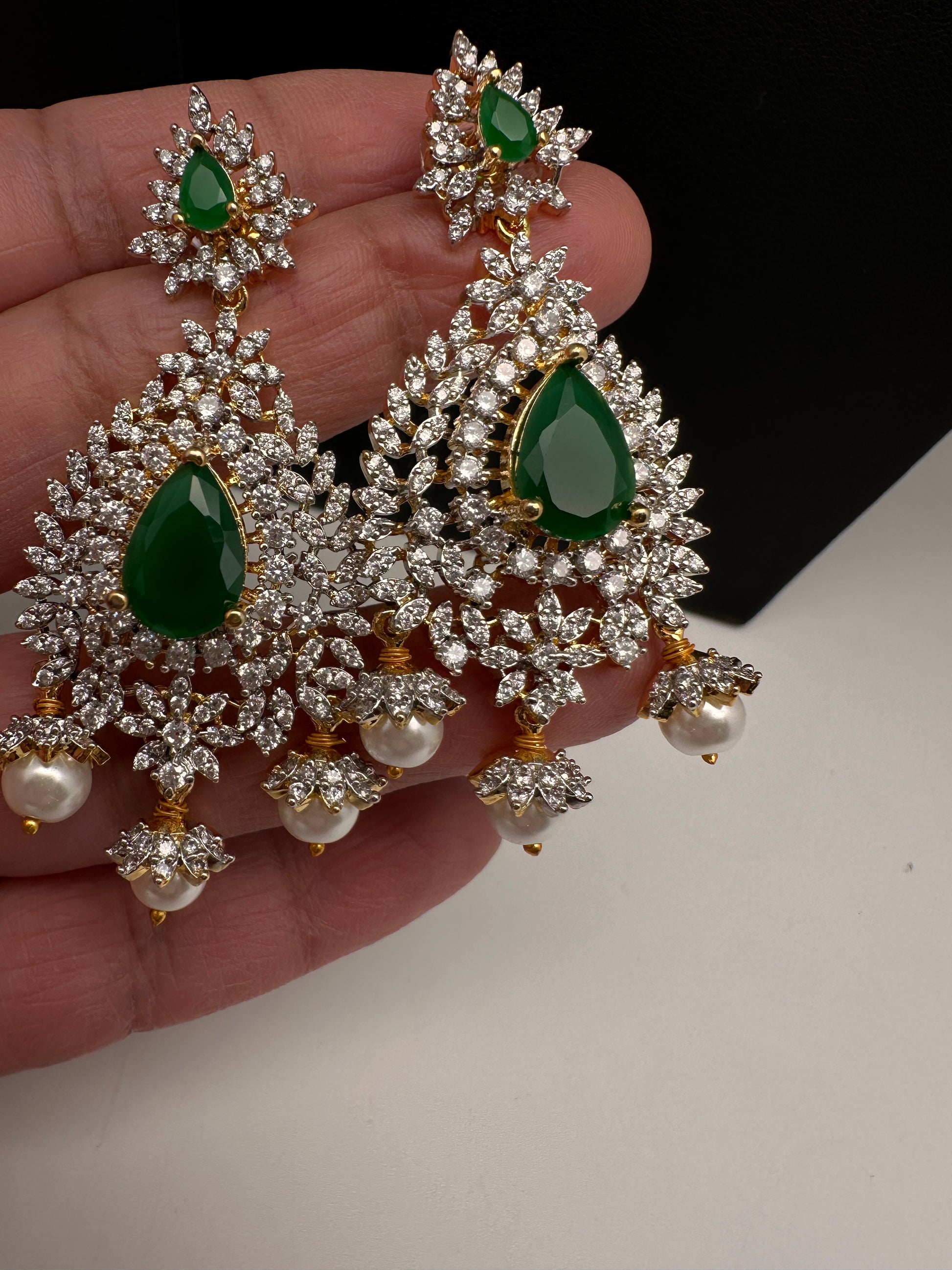 AD  Emerald Green Statement Jhumka Earrings - 
