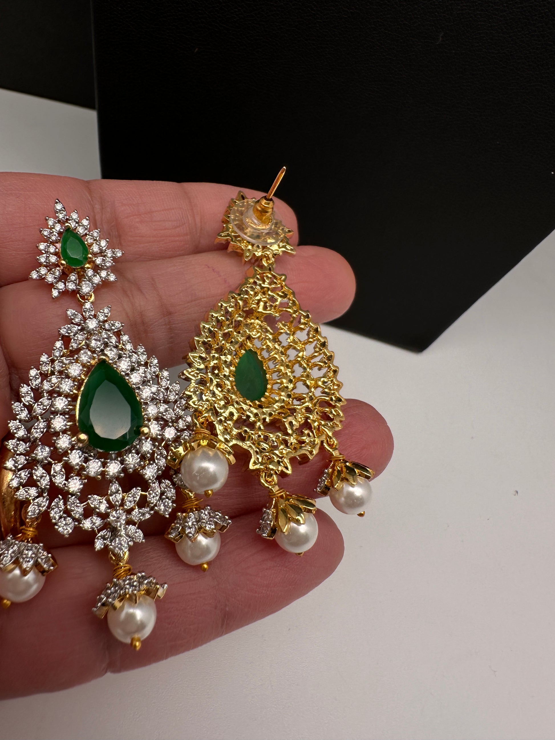 AD  Emerald Green Statement Jhumka Earrings - 