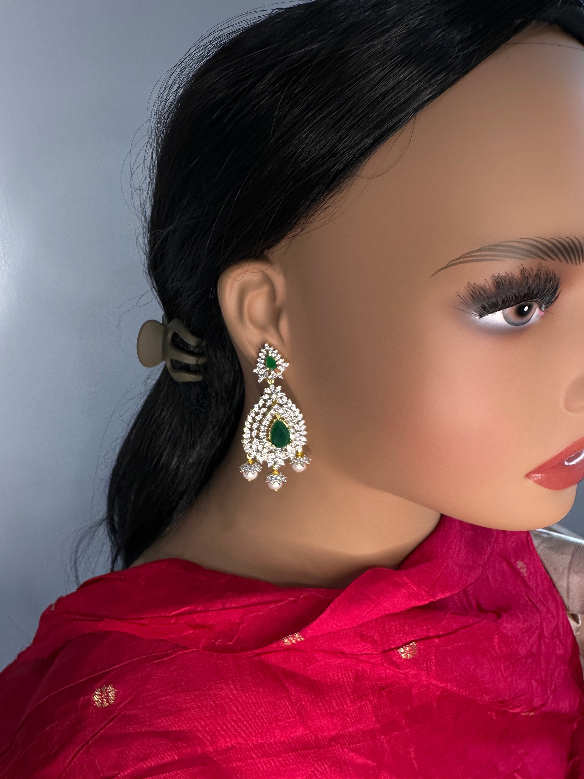 AD  Emerald Green Statement Jhumka Earrings - 