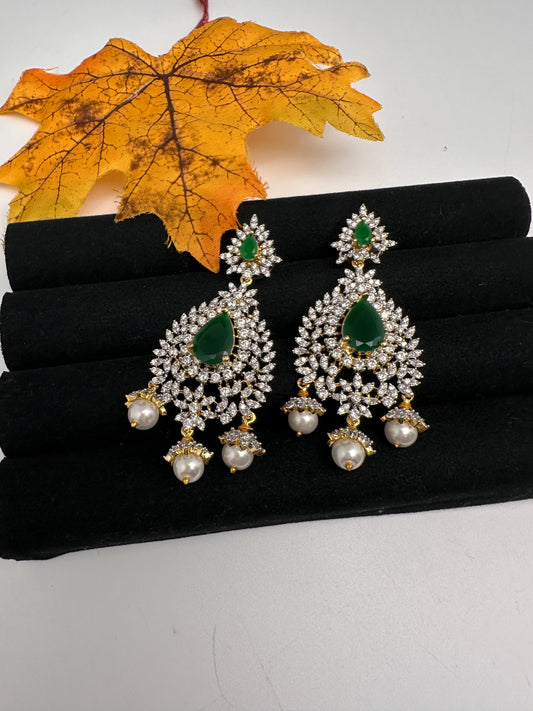 AD  Emerald Green Statement Jhumka Earrings - 