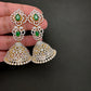 AD  Color Stone Big Size Statement Jhumka Earrings - Green
