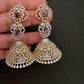 AD  Color Stone Big Size Statement Jhumka Earrings - Purple