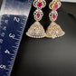 AD  Color Stone Big Size Statement Jhumka Earrings - Red