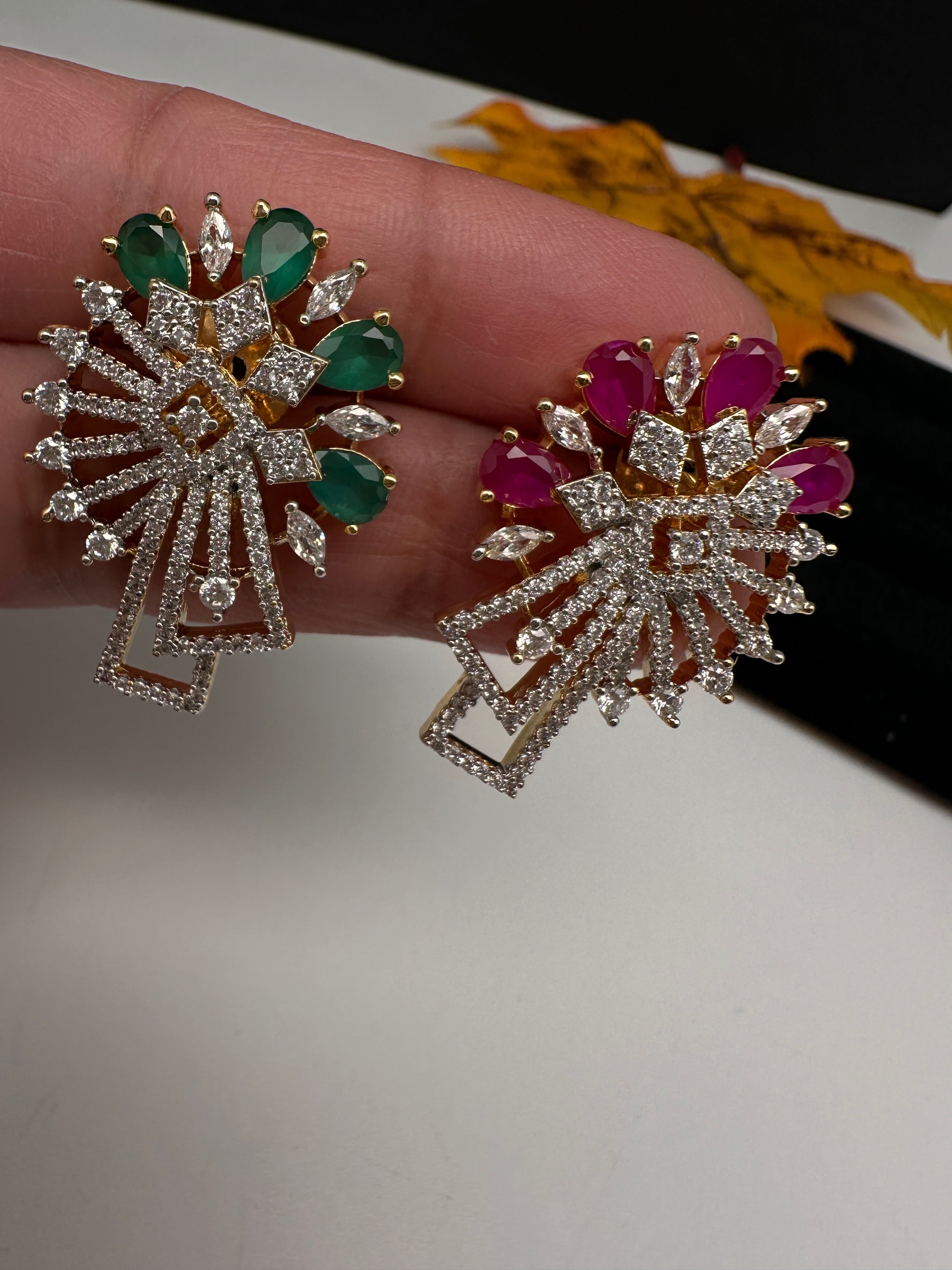AD  Color Stone Stud Earrings - Green