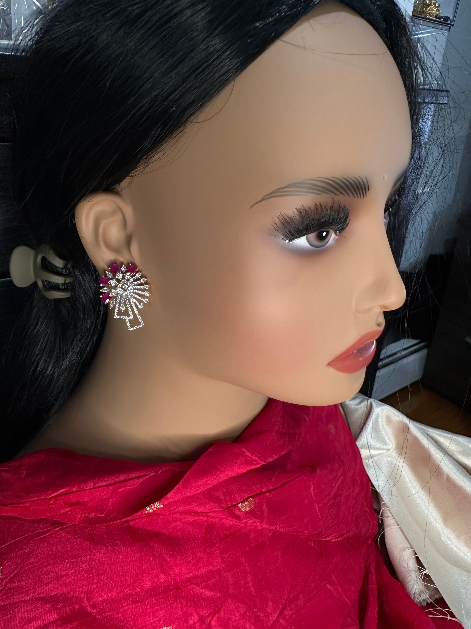 AD  Color Stone Stud Earrings - Red