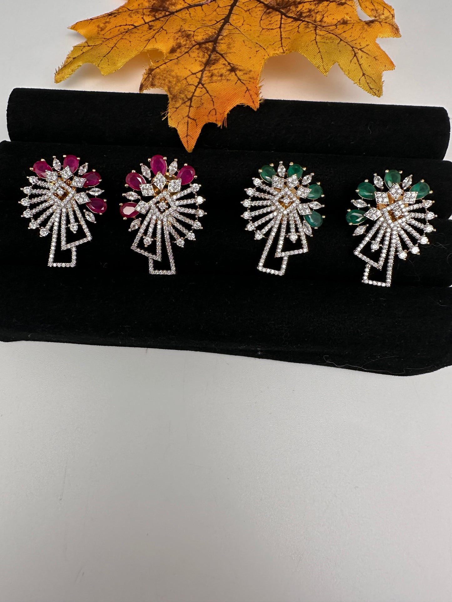 AD  Color Stone Stud Earrings - Red