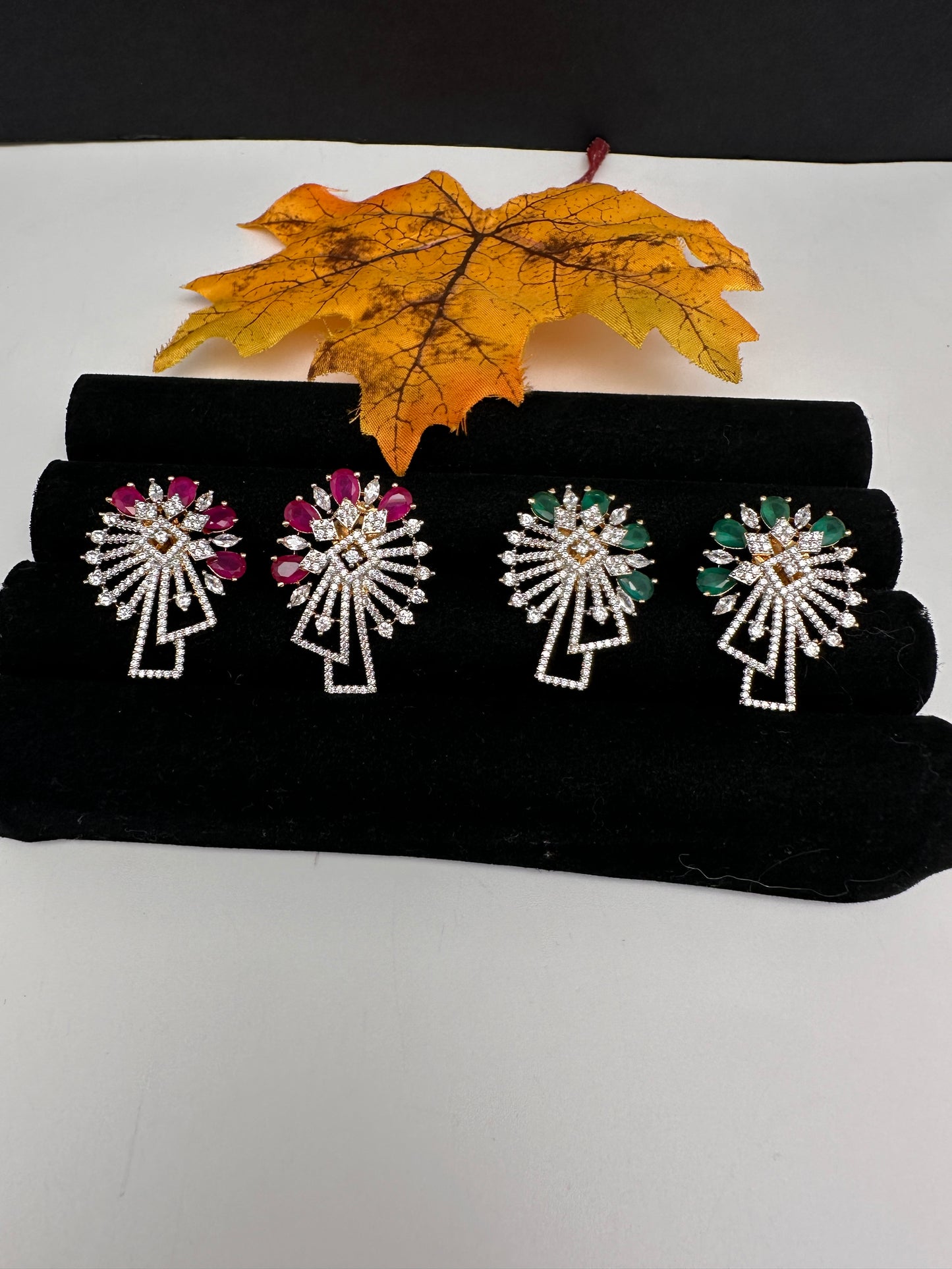 AD  Color Stone Stud Earrings - Red