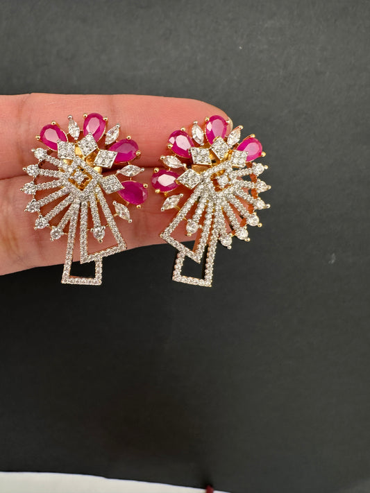 AD  Color Stone Stud Earrings - Red