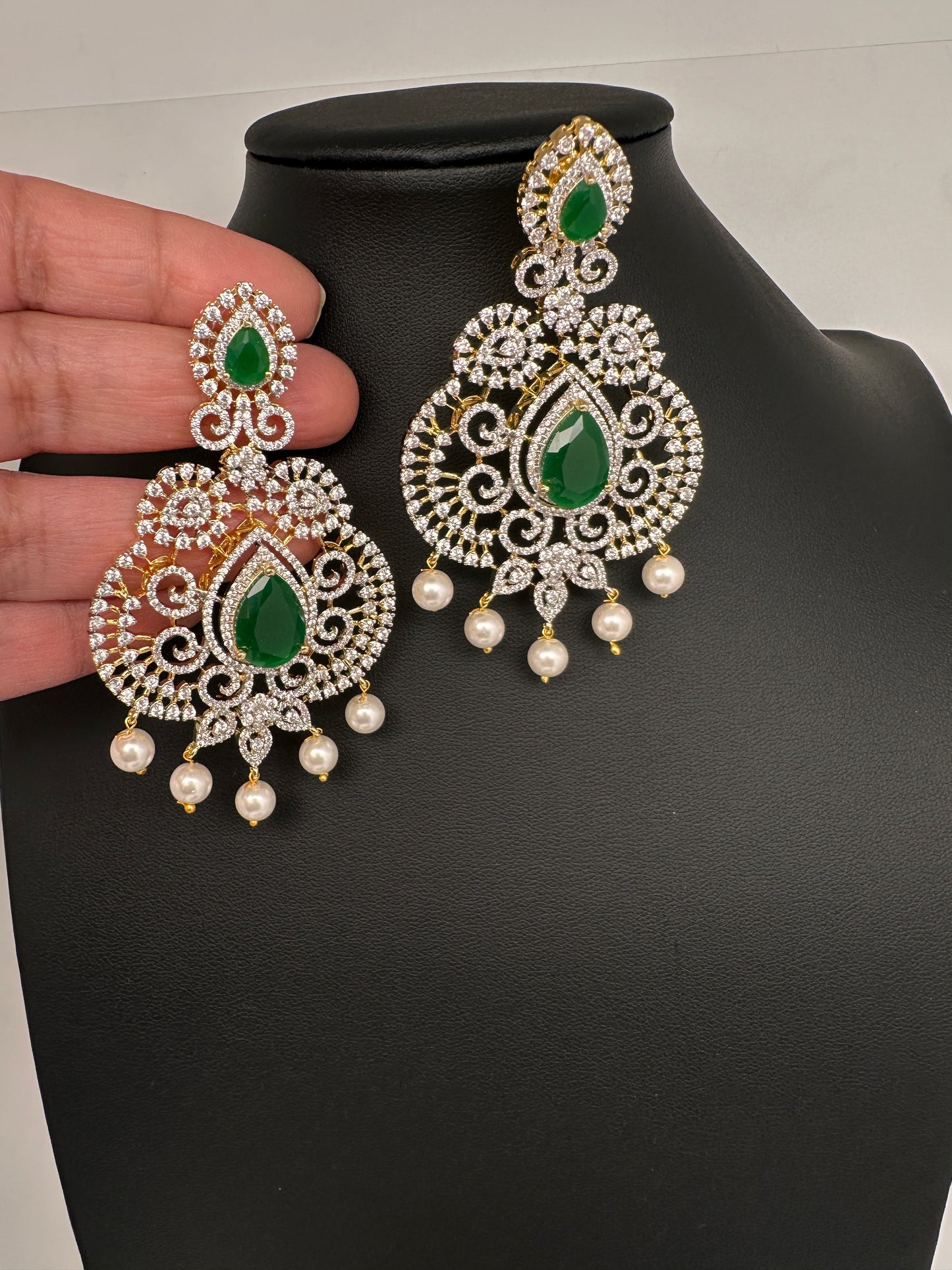 AD  Color Stone Big Size Statement Earrings - Green
