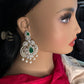AD  Color Stone Big Size Statement Earrings - Green