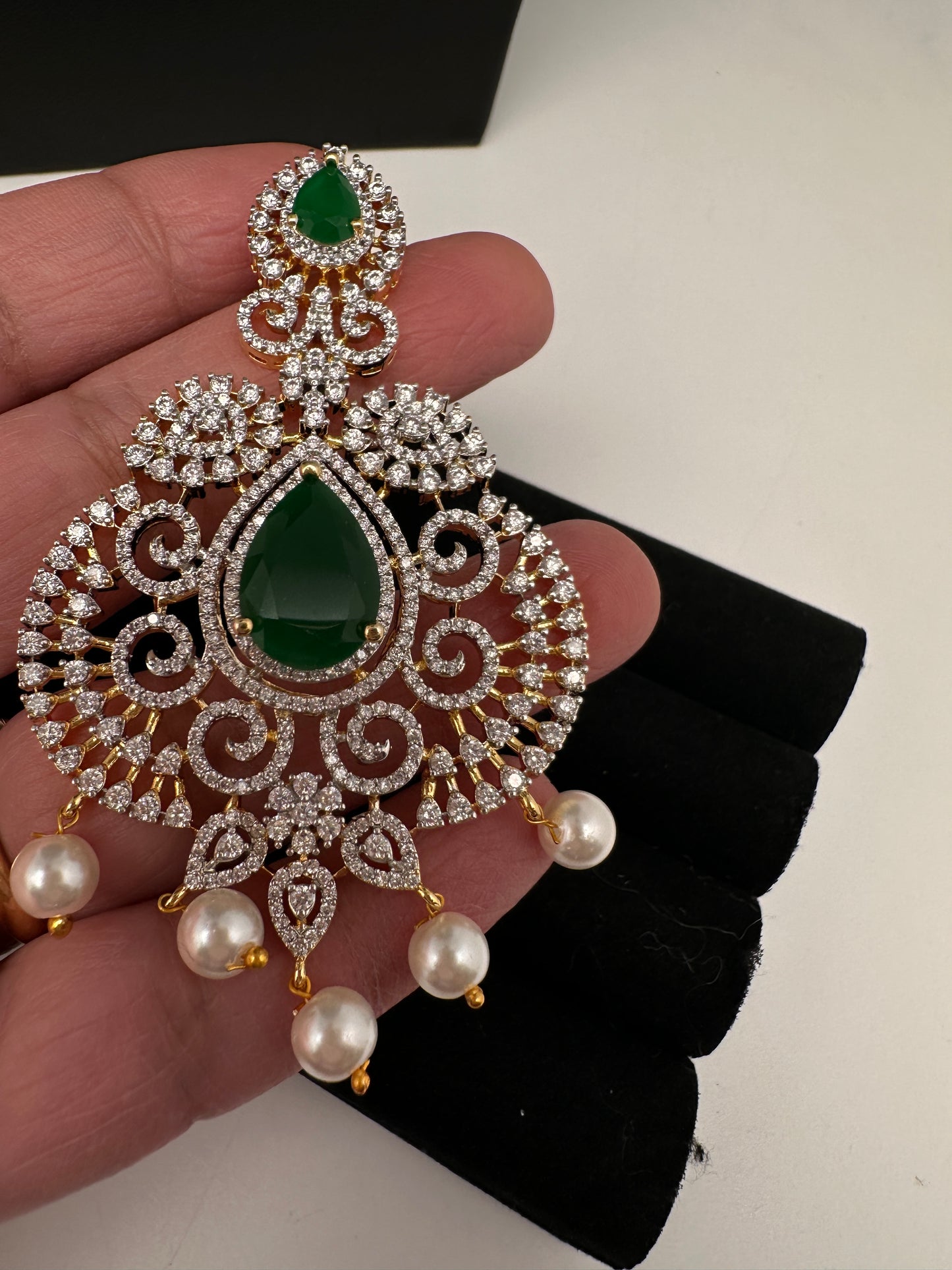 AD  Color Stone Big Size Statement Earrings - Green
