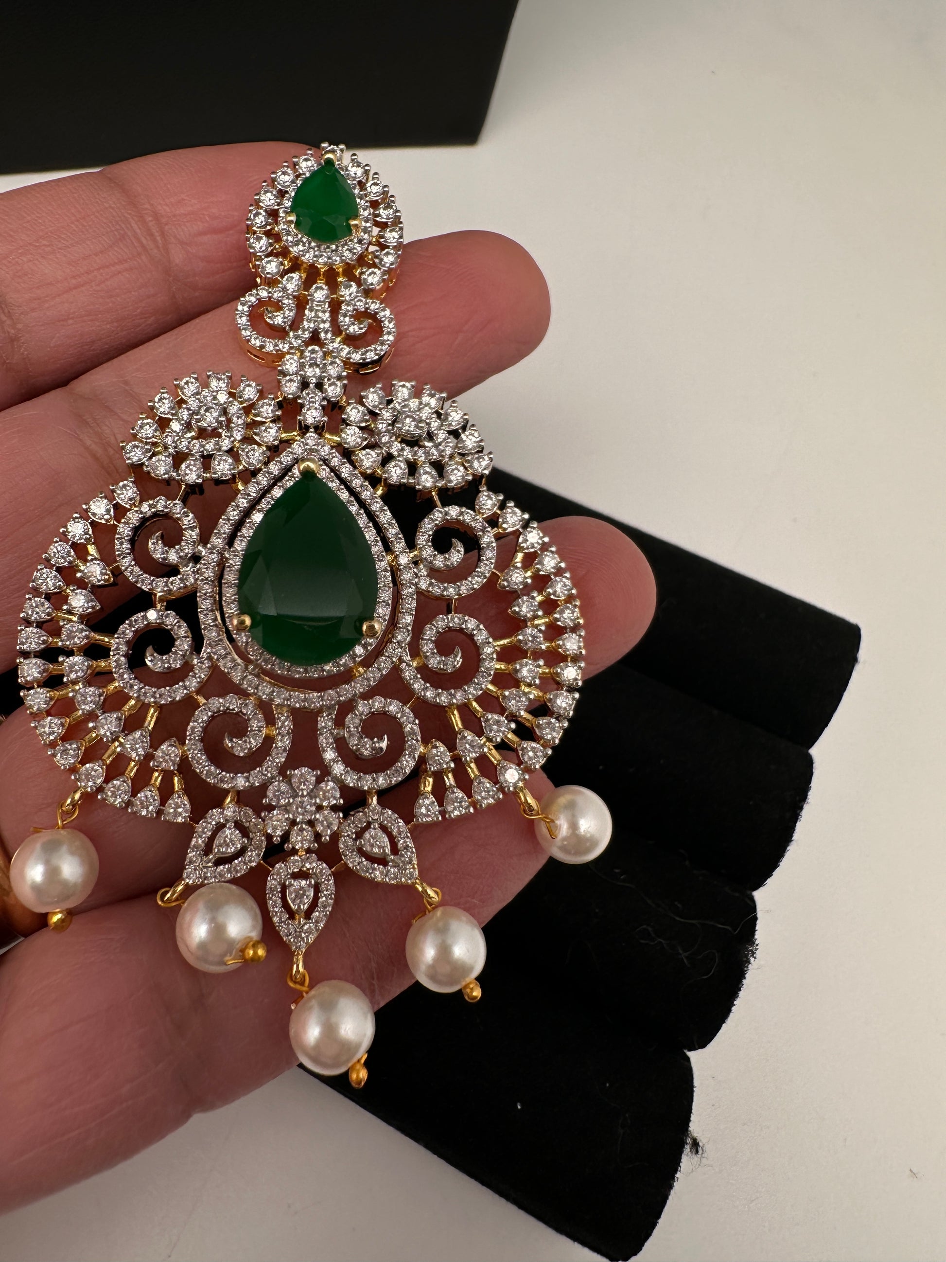 AD  Color Stone Big Size Statement Earrings - Green