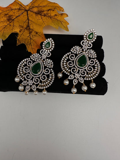 AD  Color Stone Big Size Statement Earrings - Green