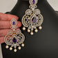 AD  Color Stone Big Size Statement Earrings - Purple