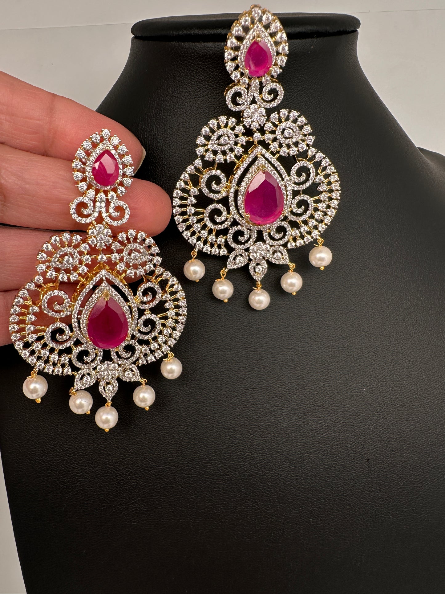 AD  Color Stone Big Size Statement Earrings - Red