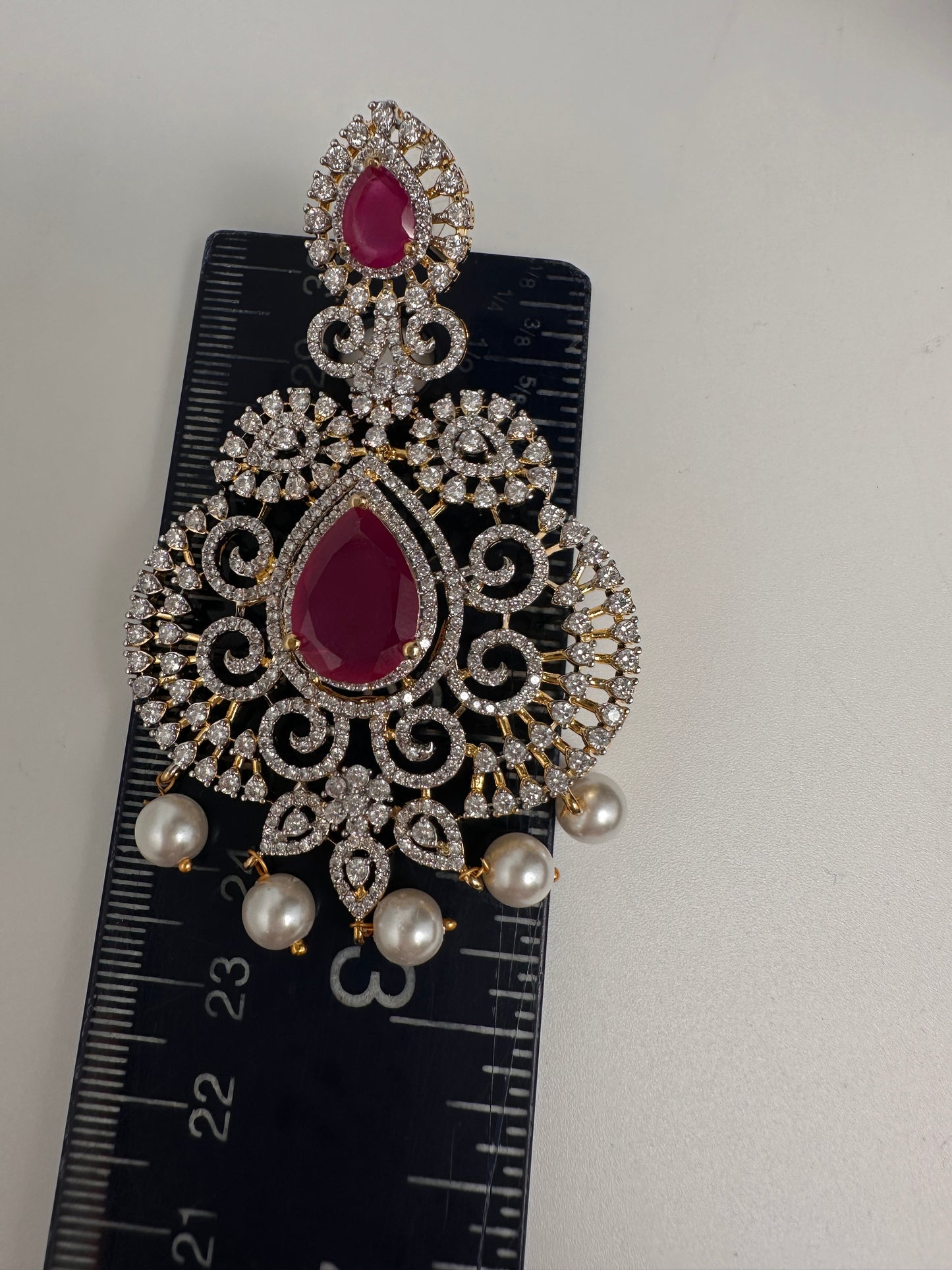 AD  Color Stone Big Size Statement Earrings - Red